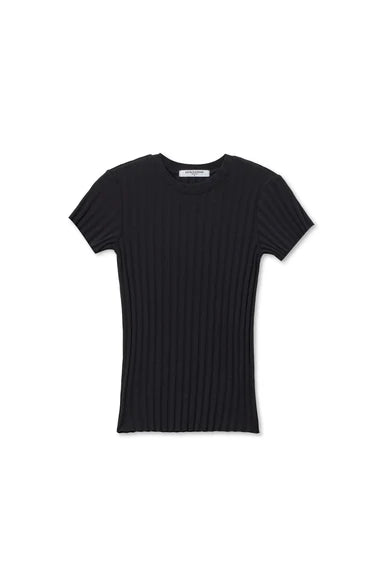 SURI RIB CREWNECK CAP SLEEVE TEE - BLACK