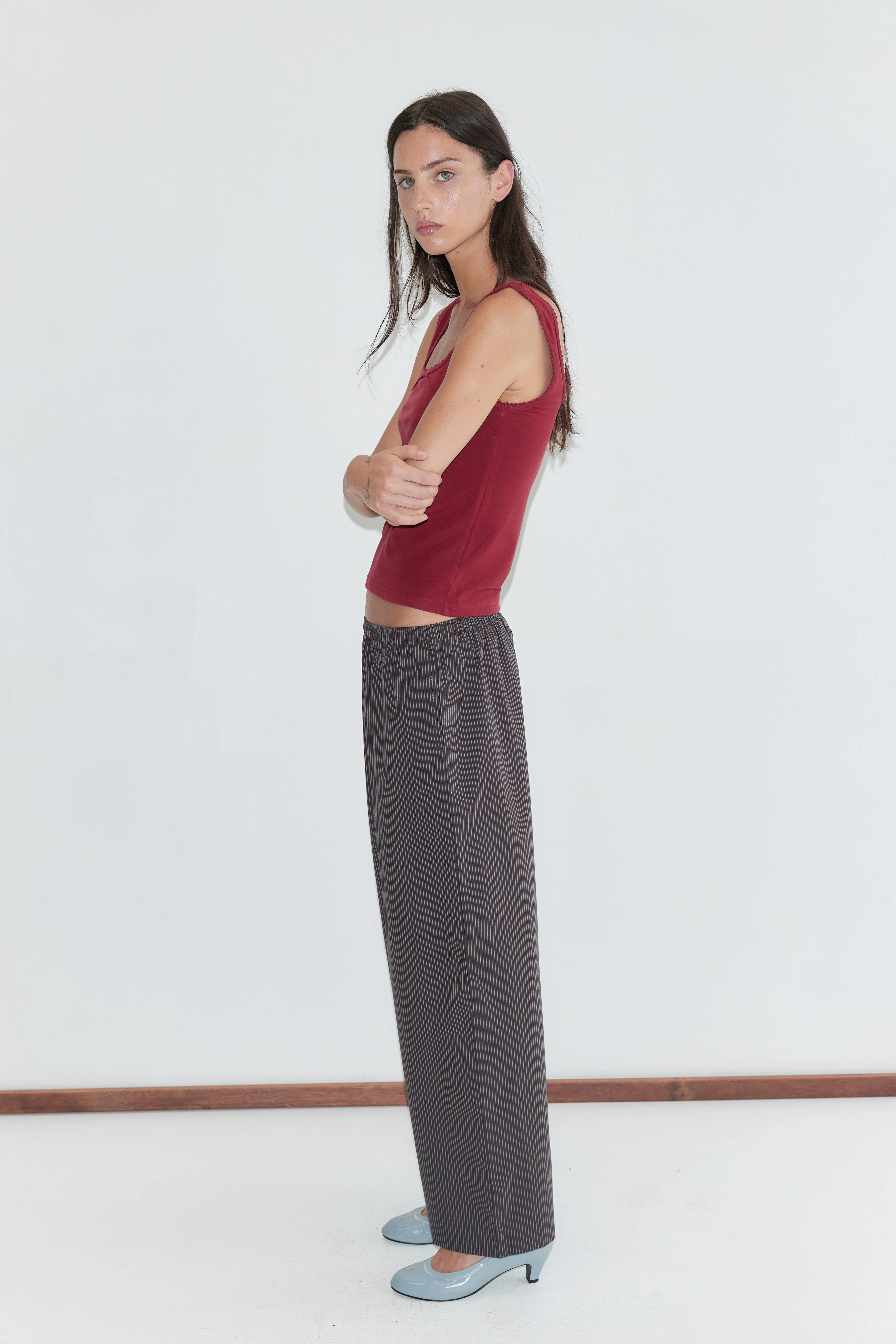 (PRE-ORDER) EASE TROUSER - BROWN BLUE STRIPE