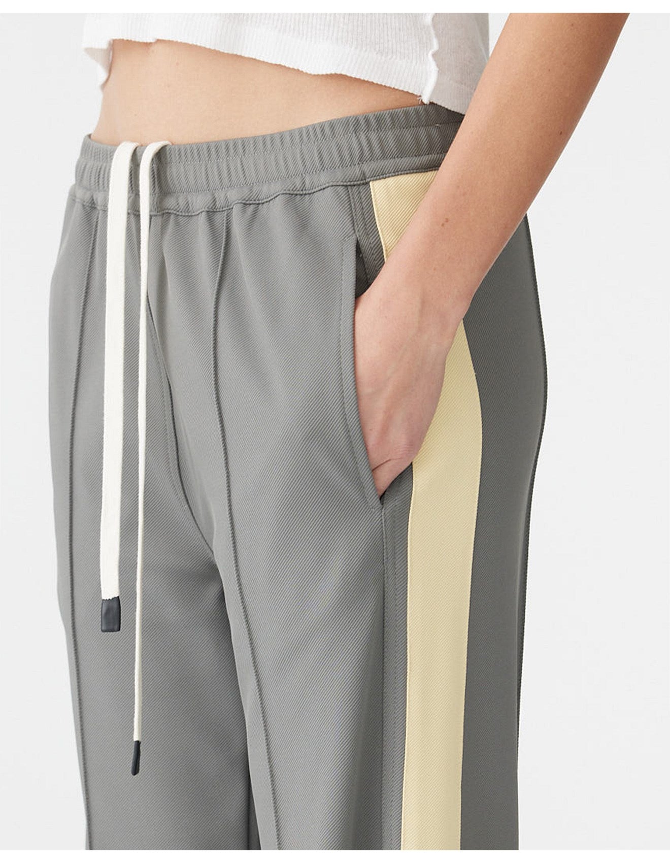 TWILL STRIPE DETAIL PANT - PEWTER / PALE YELLOW