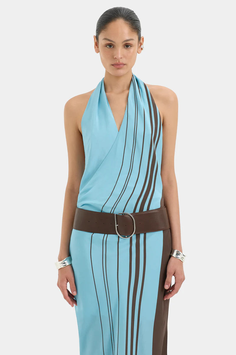 RIOJA HALTER SCARF MAXI DRESS - PACHA MINERAL STRIPE