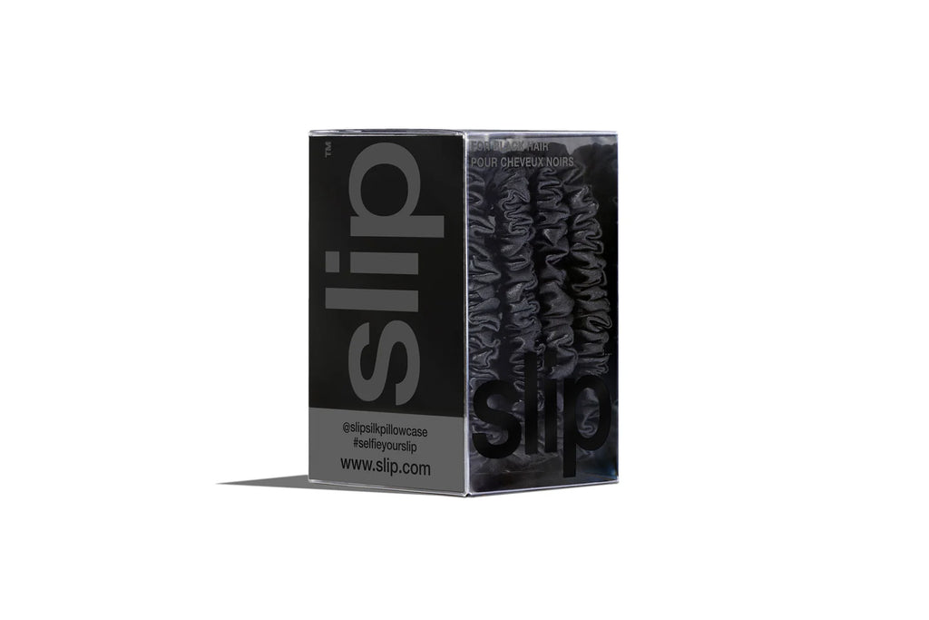 SLIP PURE SILK BACK TO BASICS SKINNY SCRUNCHIES - BLACK SET OF 4