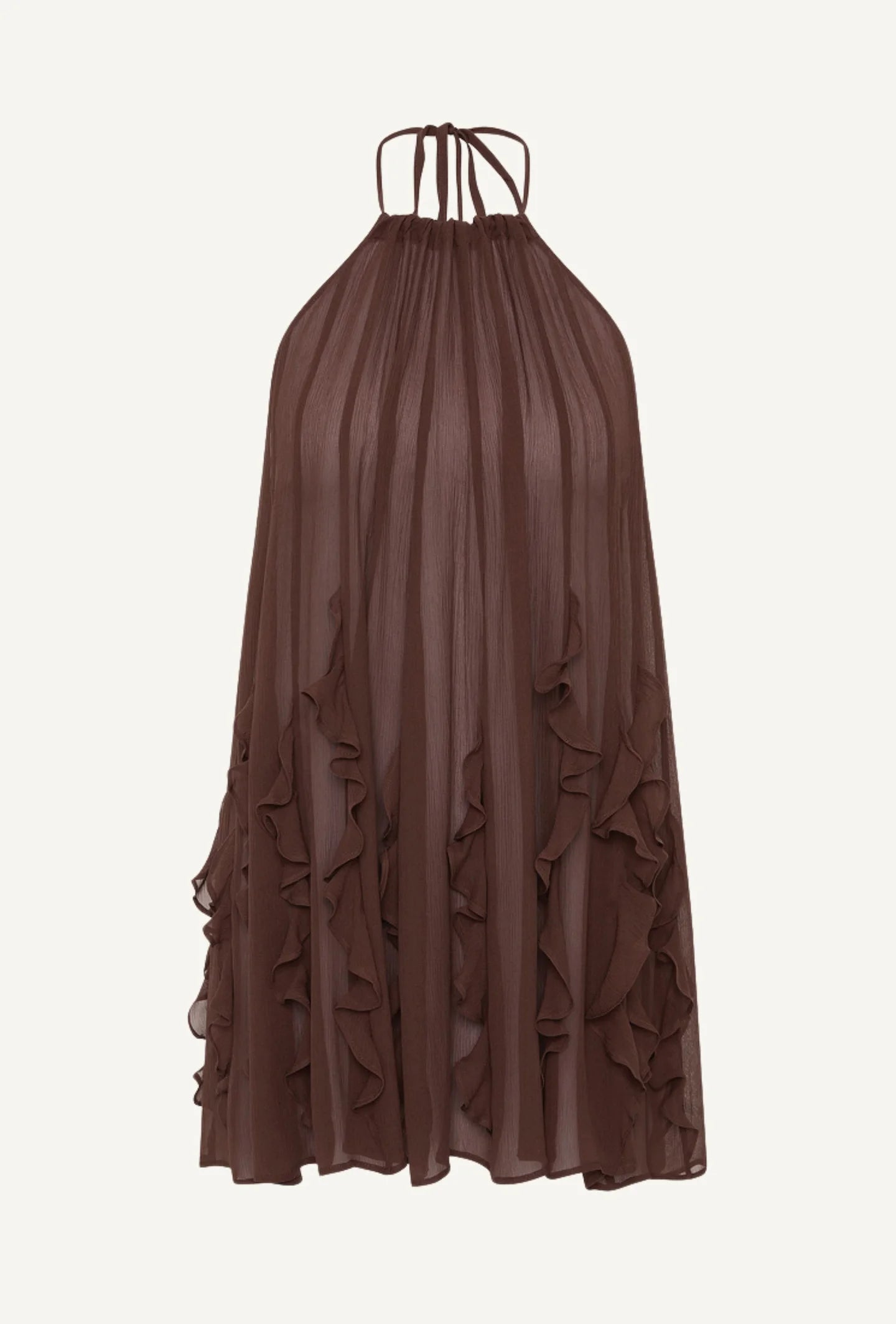 JELLYFISH RUFFLE MINI DRESS - CHOCOLATE
