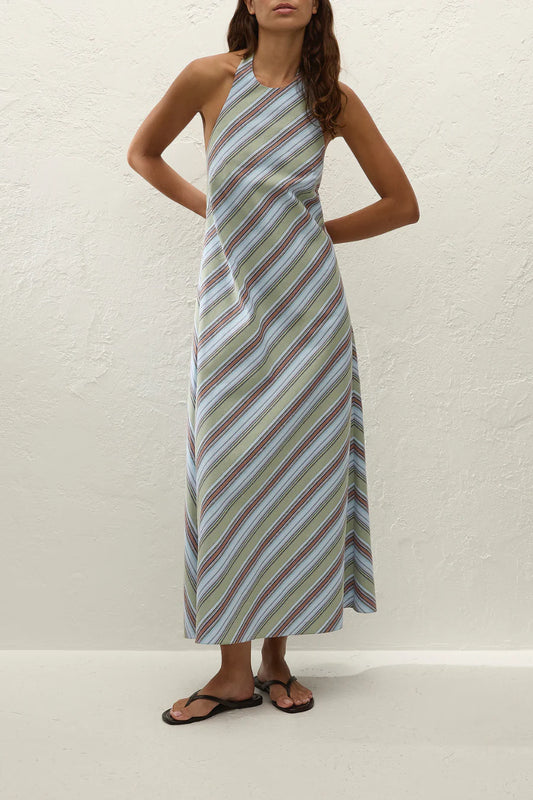 (PRE-ORDER) JONE MIDI DRESS - AGUA STRIPE BLUE