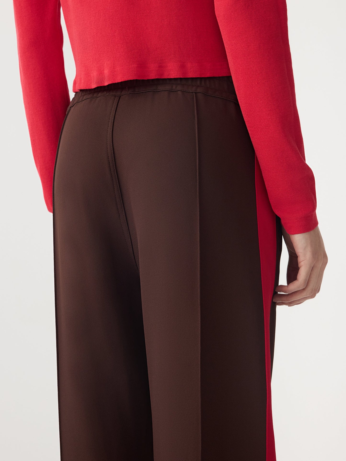 TWILL STRIPE DETAIL PANT - CAROB AND RED