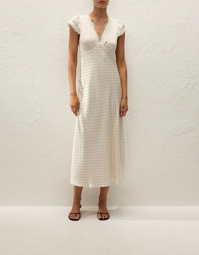 (PRE-ORDER) MINA MIDI DRESS - POLKA DOT ANTIQUE WHITE