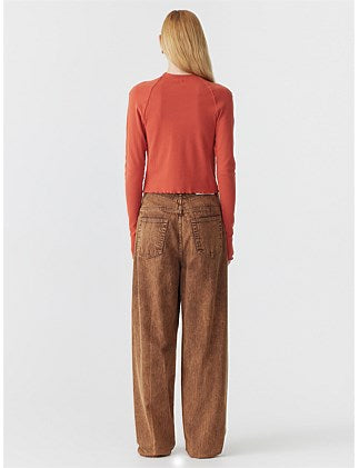 SLIM RIB RAGLAN L/S T SHIRT - RED CEDAR