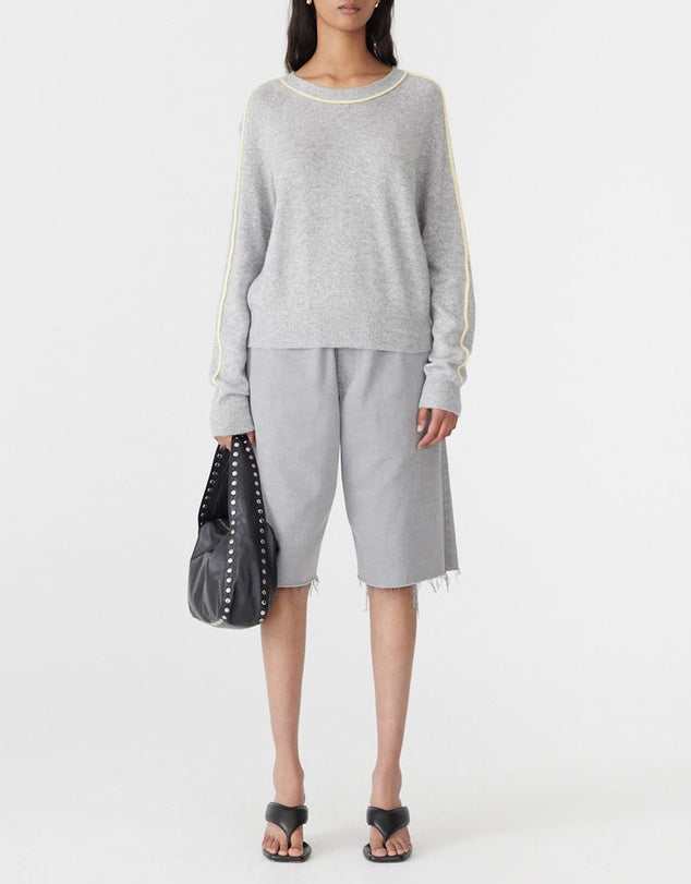 CLASSIC STRIPE DETAIL KNIT - GREY MARL / LEMON