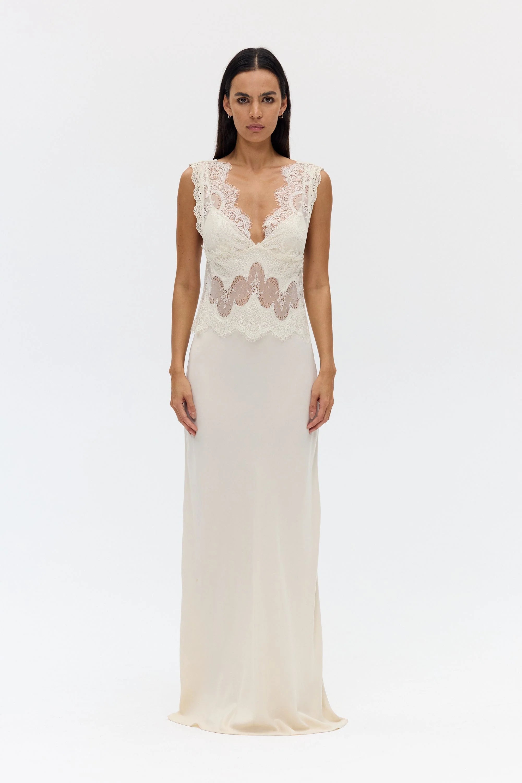 VISIONS LACE FLOOR LENGTH DRESS - BUTTERCREAM