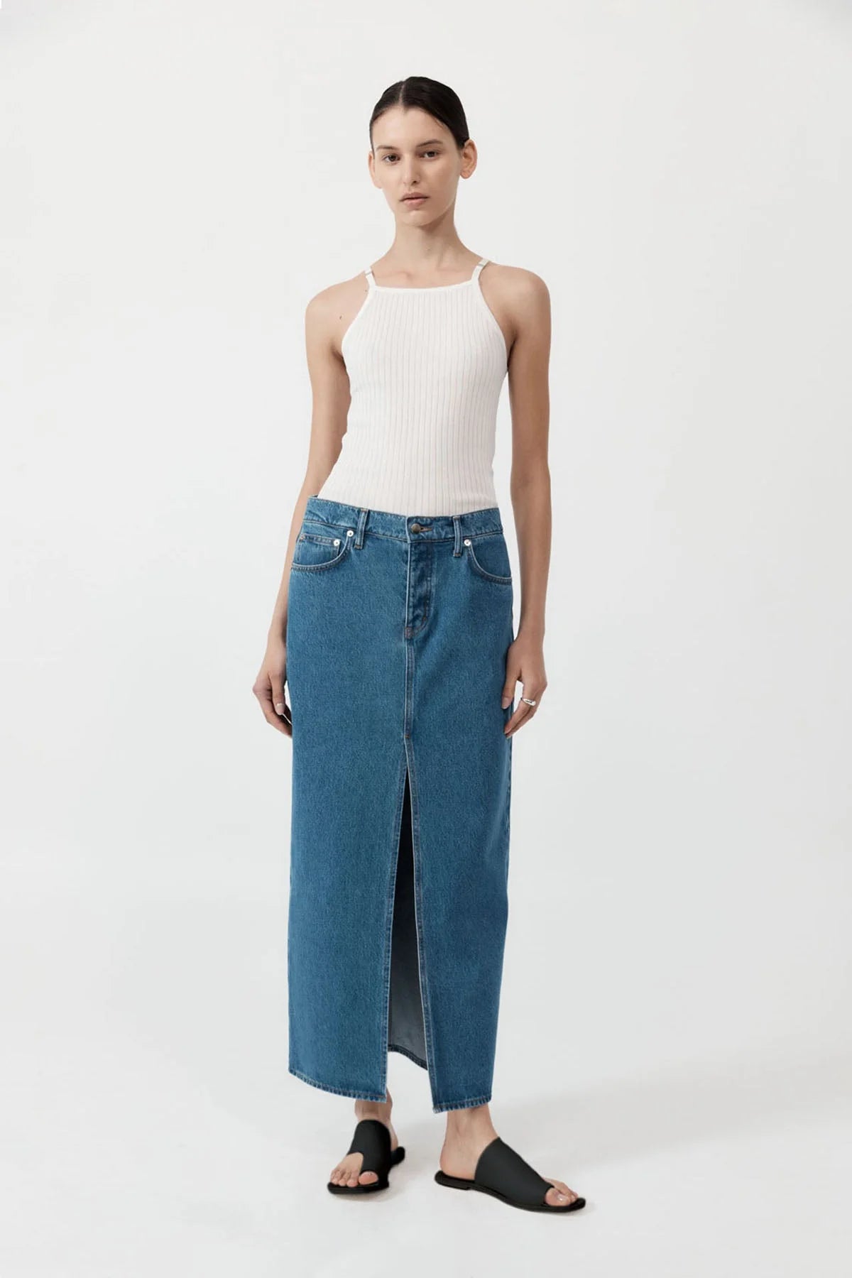 DENIM MAXI SKIRT - DENIM BLUE