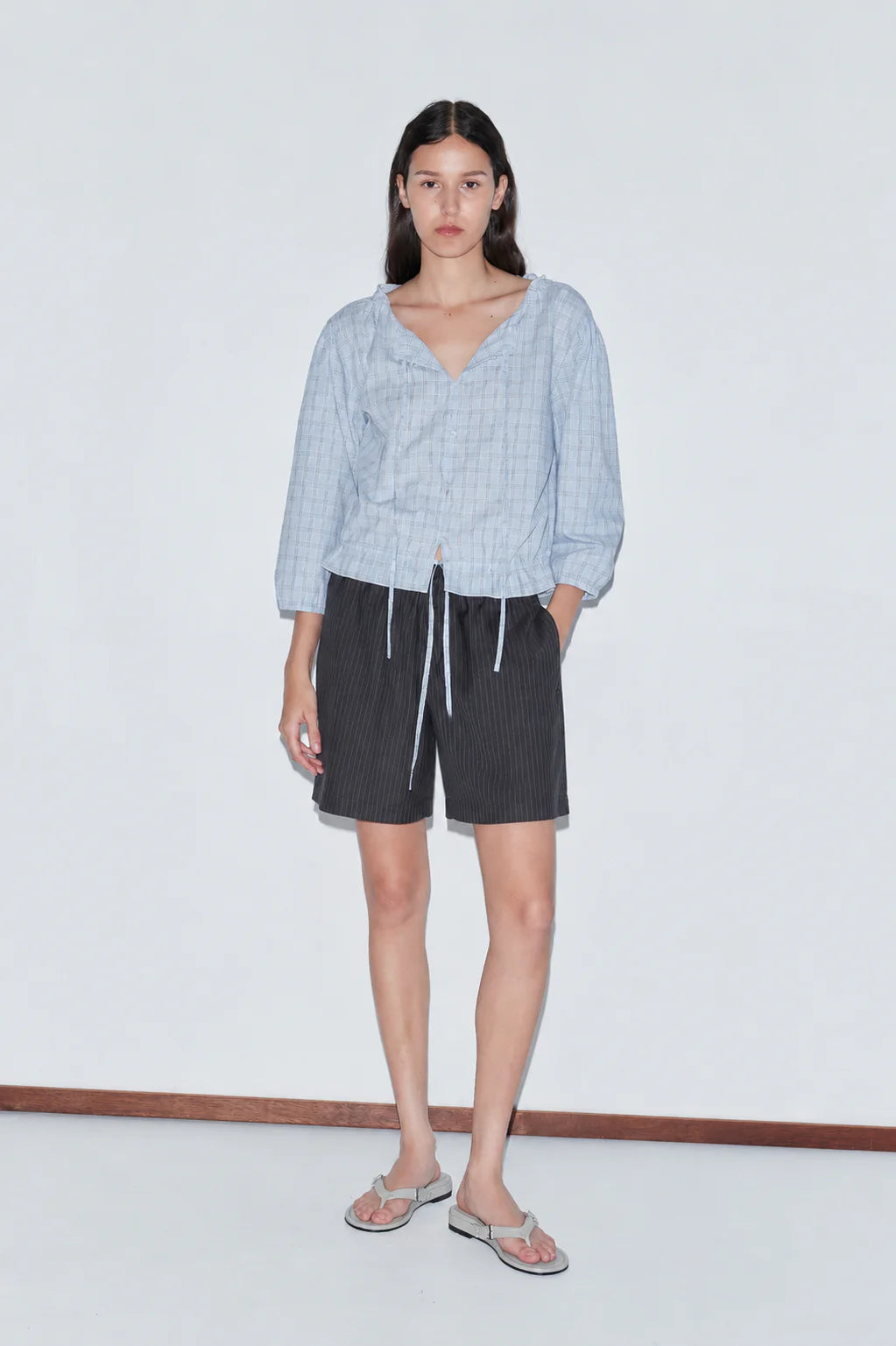 WOOL BOXER SHORT - CHARCOAL STRIPE