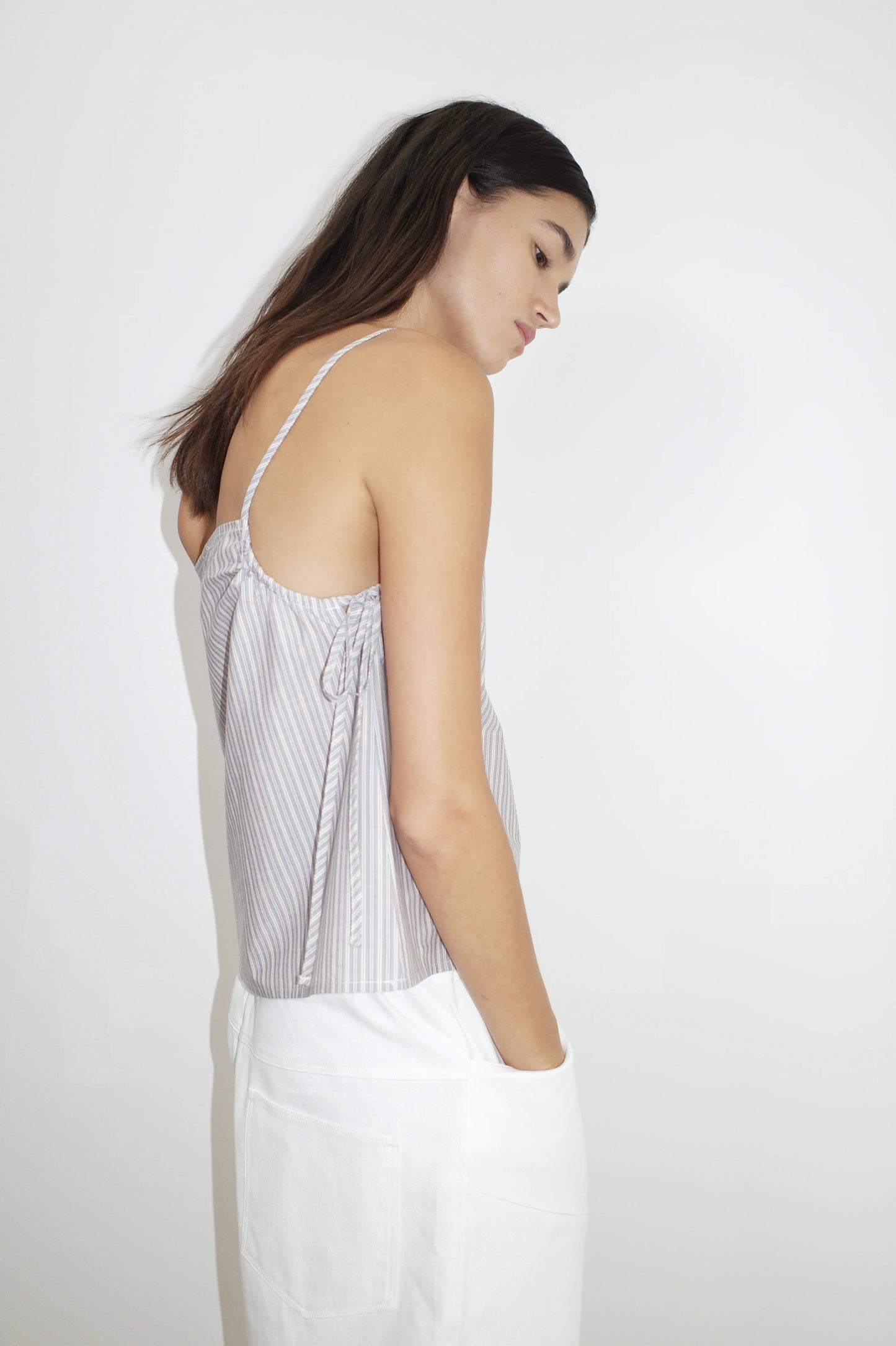GATHERED STRAP TOP - SEAS STRIPE
