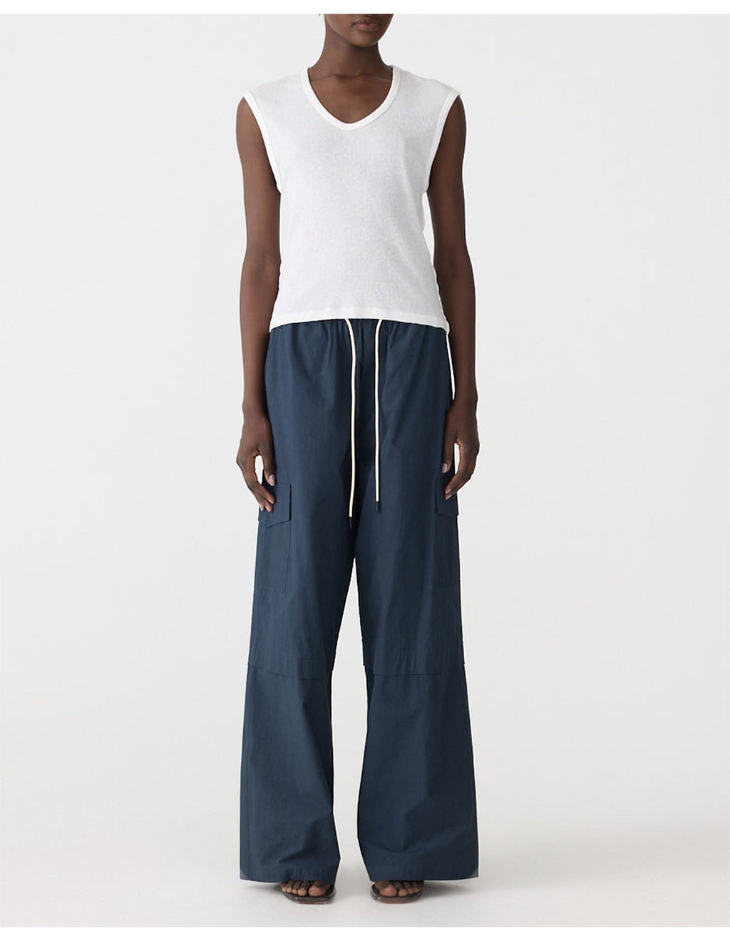 CRUSHED COTTON LAYERED PANT - WASHED NAVY