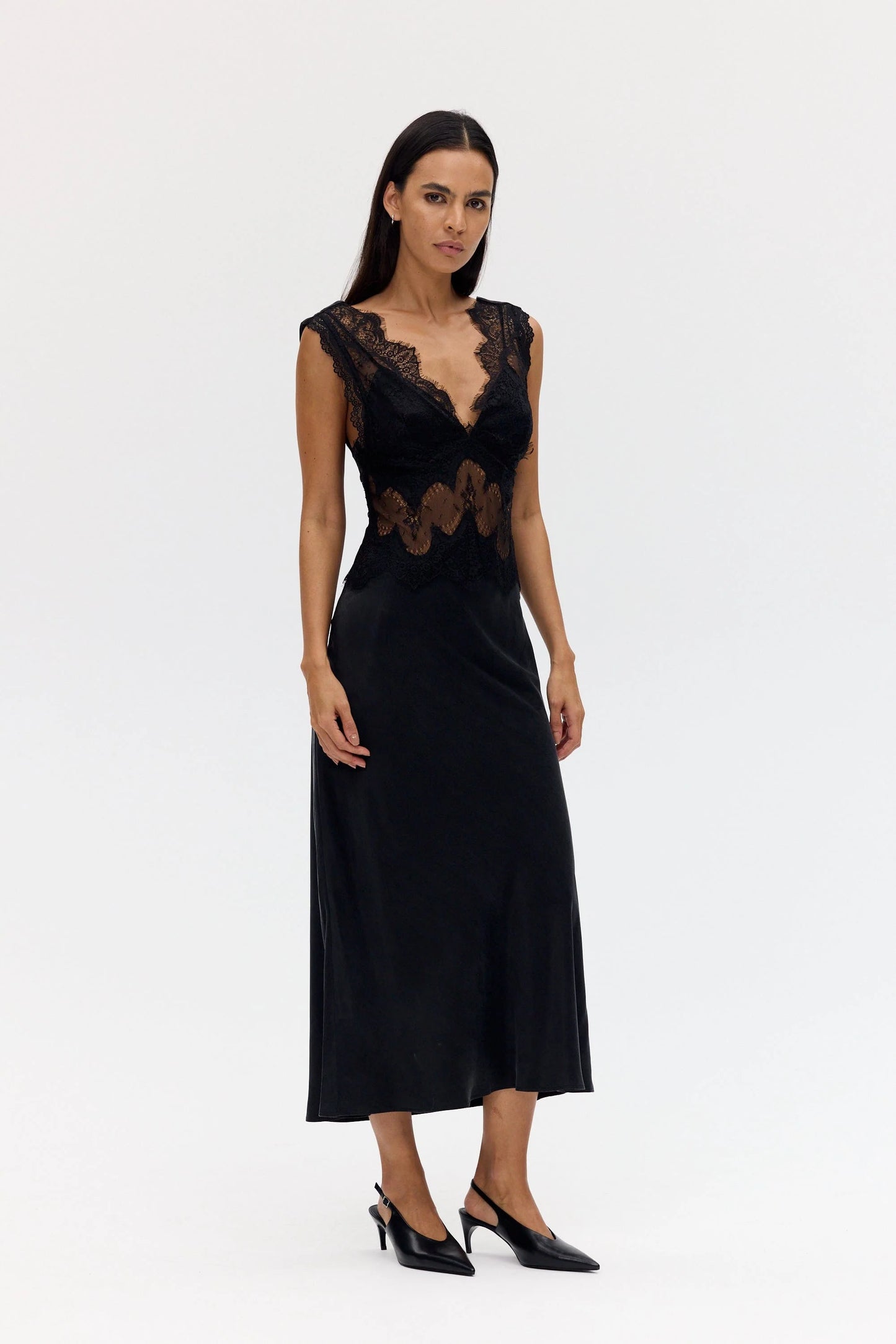 VISIONS LACE DEEP V MAXI - EBONY