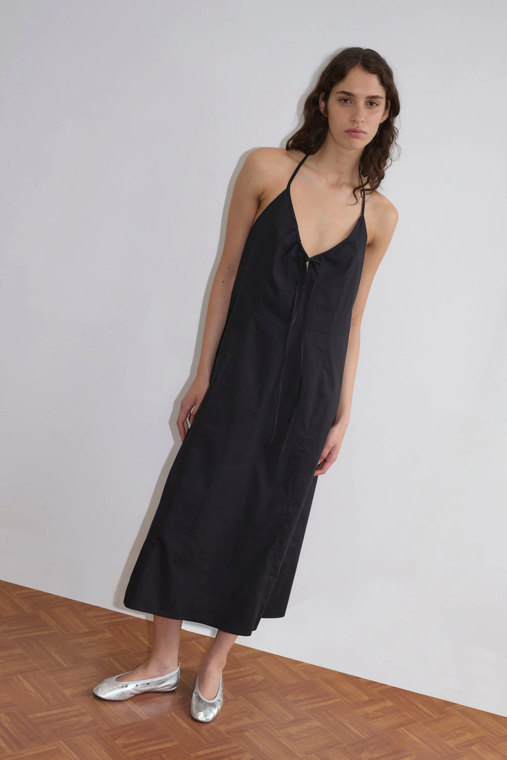 SEAMED HALTER DRESS - BLACK