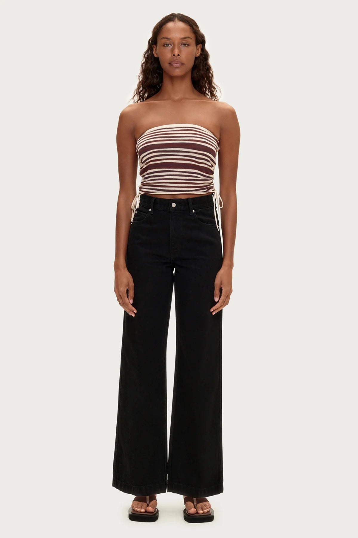 KNIT BANDEAU TOP - CHOCOLATE STRIPE