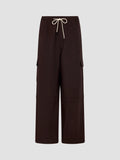 CRUSHED COTTON LAYERED PANT - CHOCOLATE BROWN