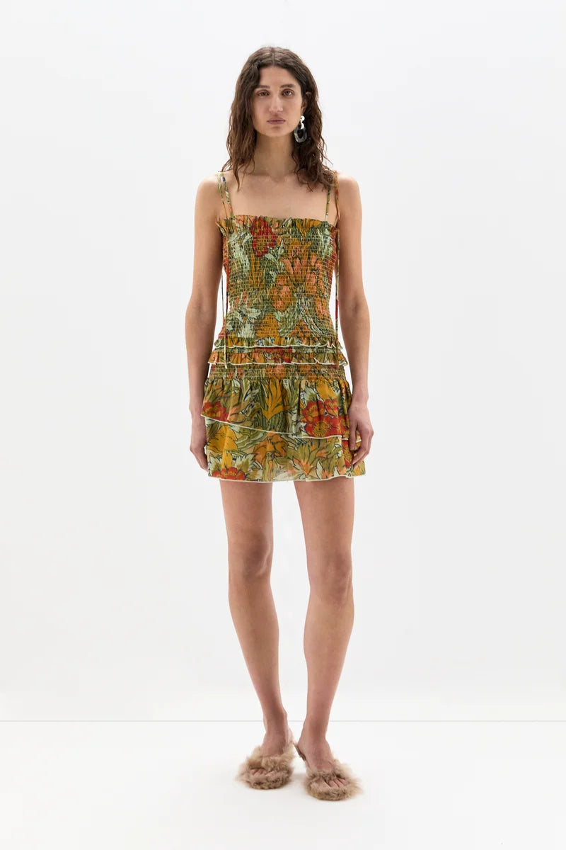 (PRE-ORDER) ELIANA RUFFLED MINI DRESS - ALIERA FLORAL MINT