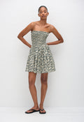 SHIRRED BODICE MINI DRESS - VINE