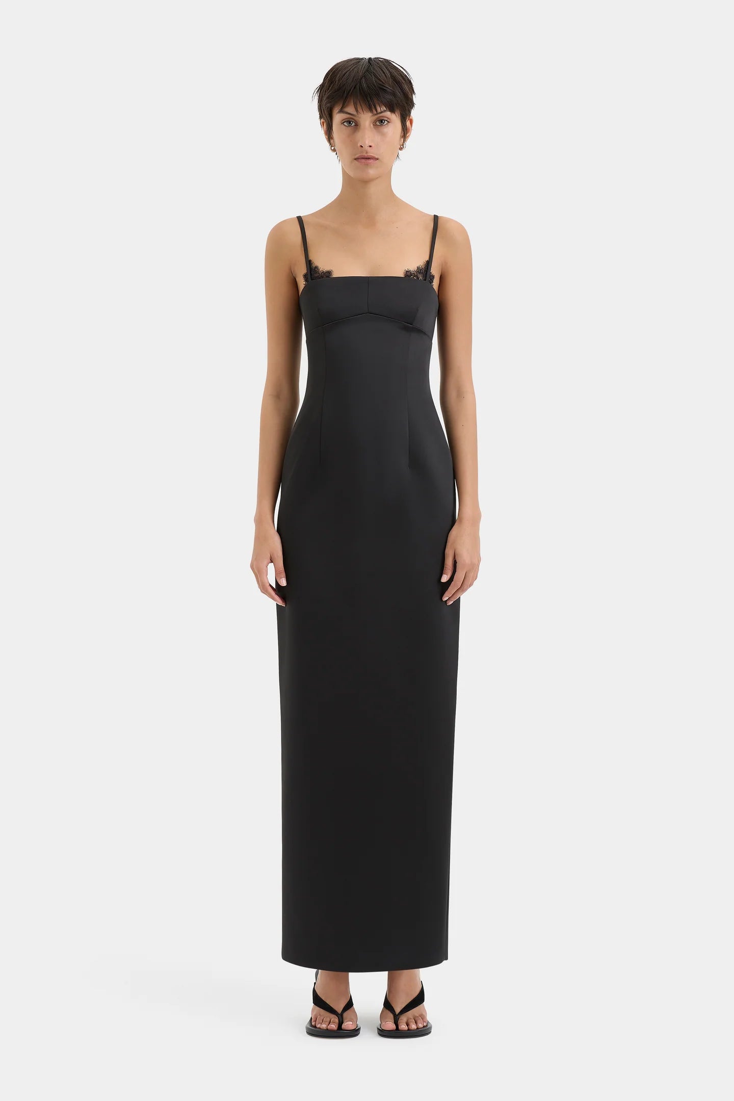 POPPY COLUMN MIDI DRESS - BLACK