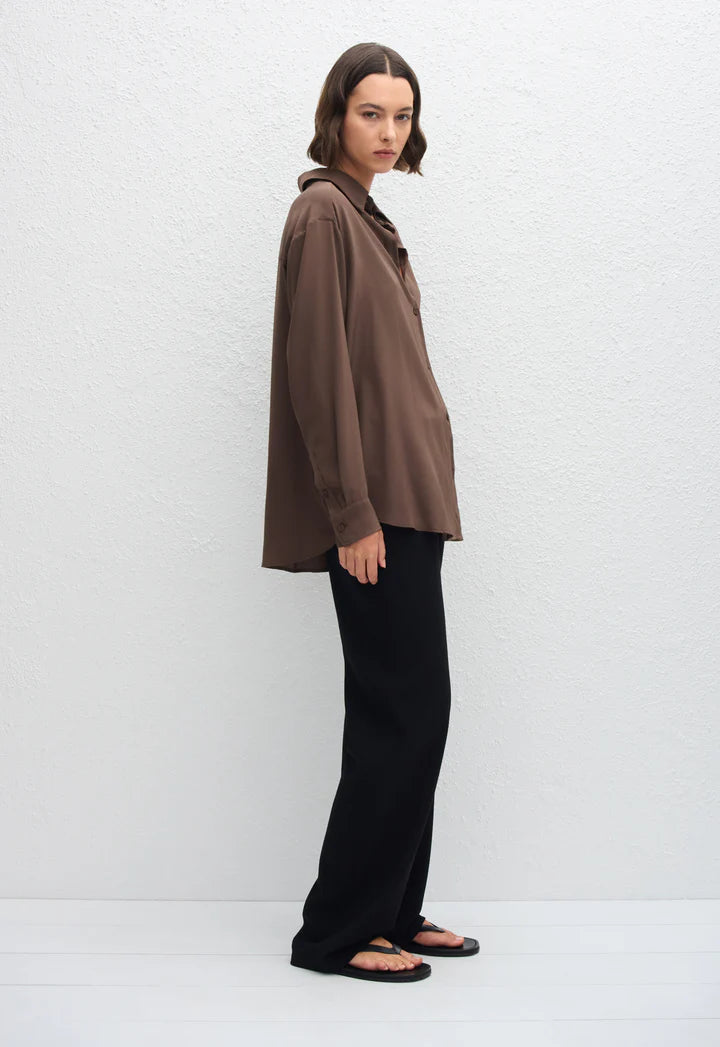 LONG SLEEVE SILK SHIRT - TRUFFLE