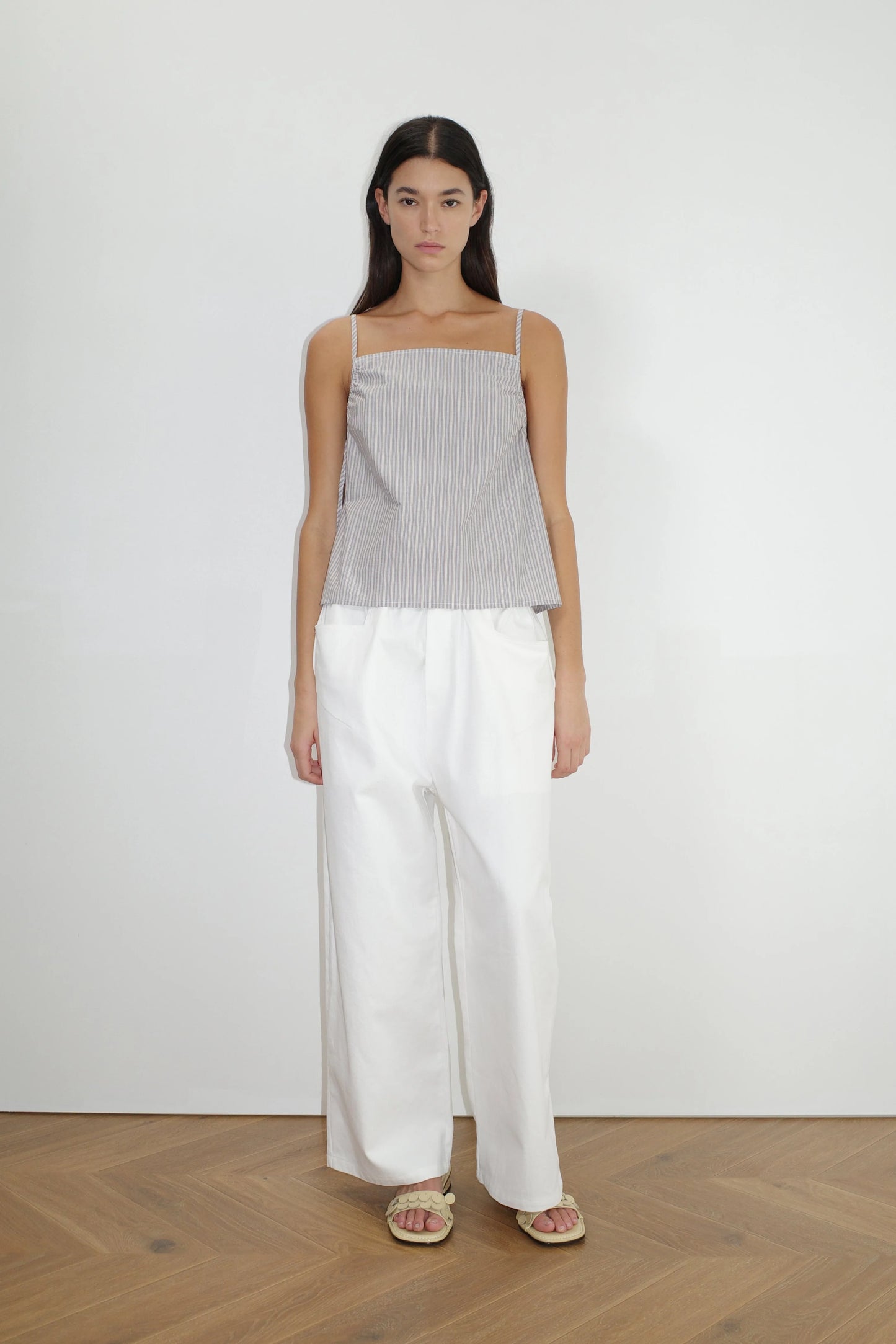 GATHERED STRAP TOP - SEAS STRIPE