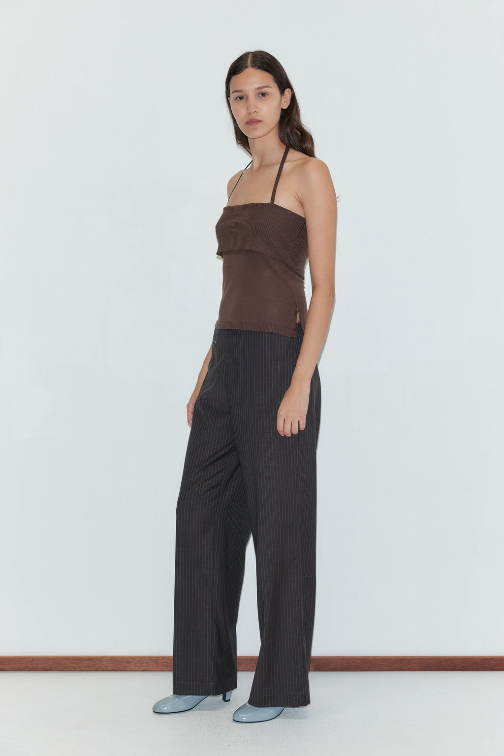PURE WOOL ZIP PANT - CHARCOAL STRIPE
