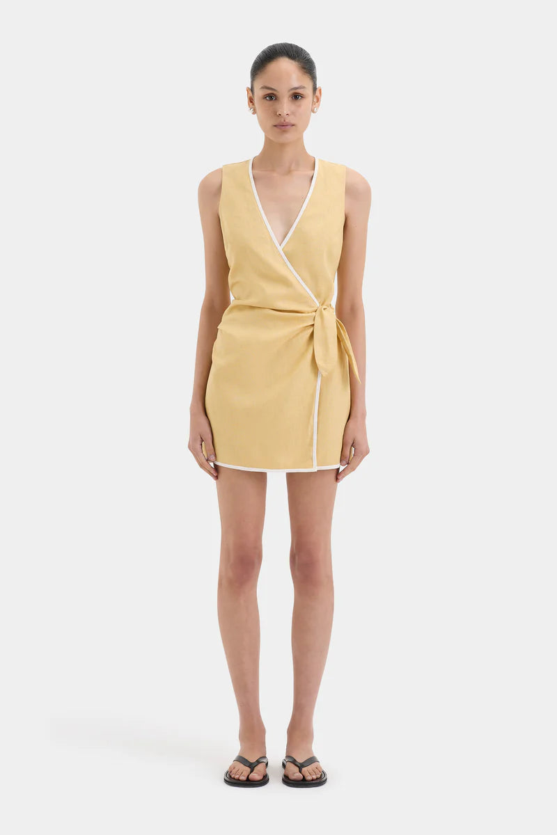 CARLOTTA WRAP MINI DRESS - RAFFIA