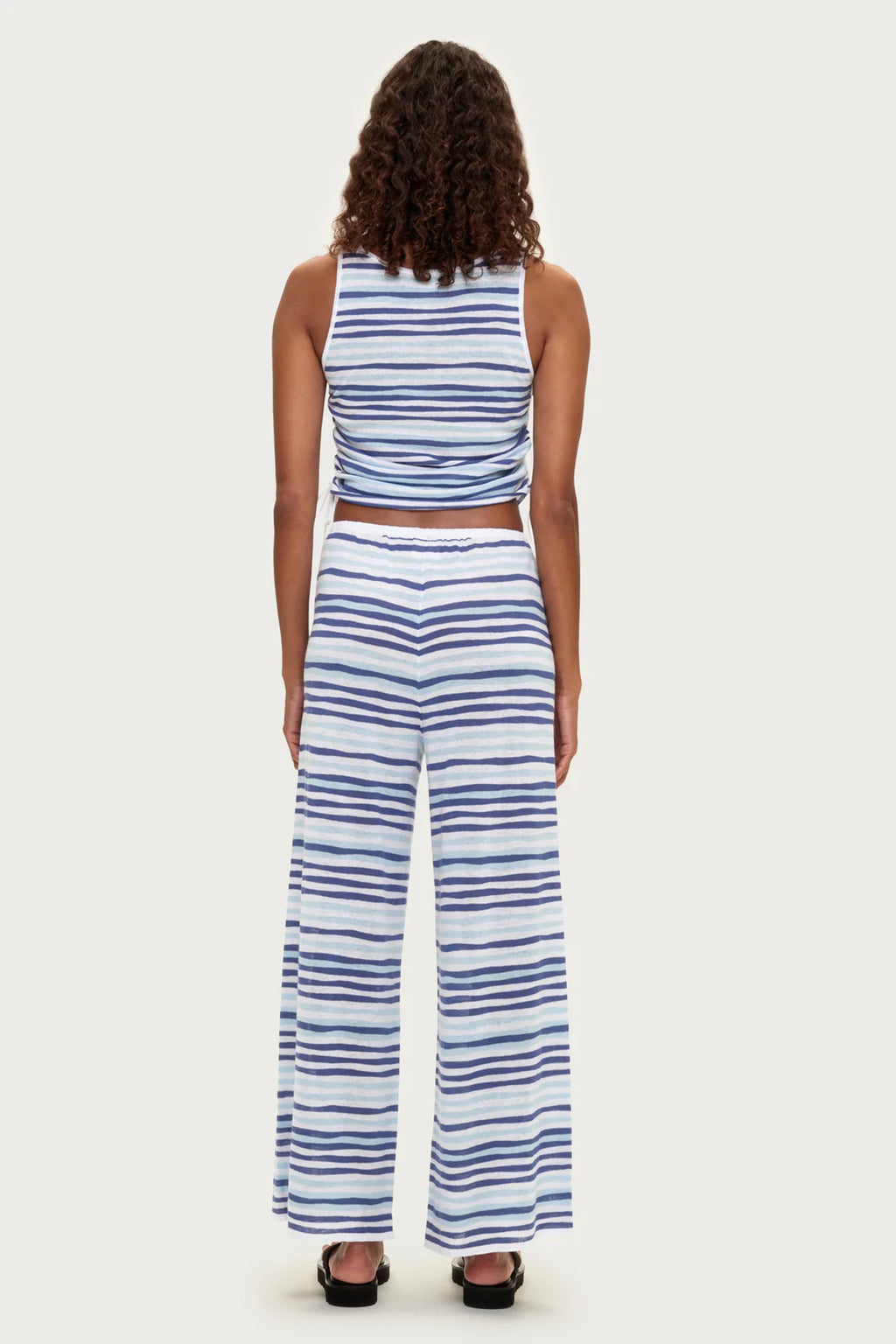 GATHERED KNIT TANK - BLUE STRIPE