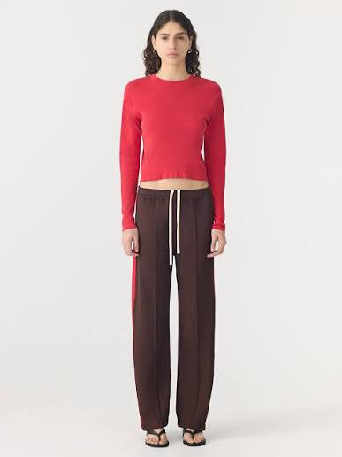 TWILL STRIPE DETAIL PANT - CAROB AND RED