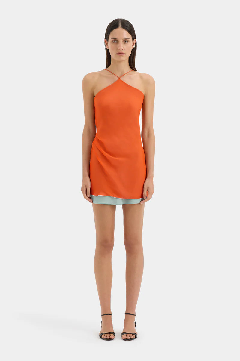 (PRE-ORDER) DANICA TIE MINI DRESS - TANGERINE SPLICE