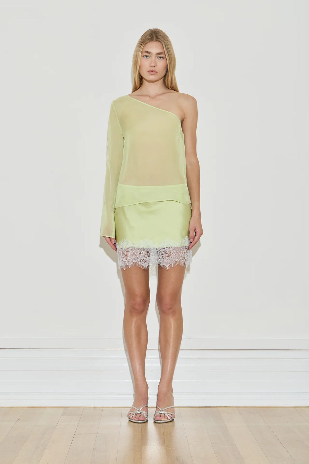 SILK LACE MINI SKIRT - CHARTREUSE / SEA MOSS