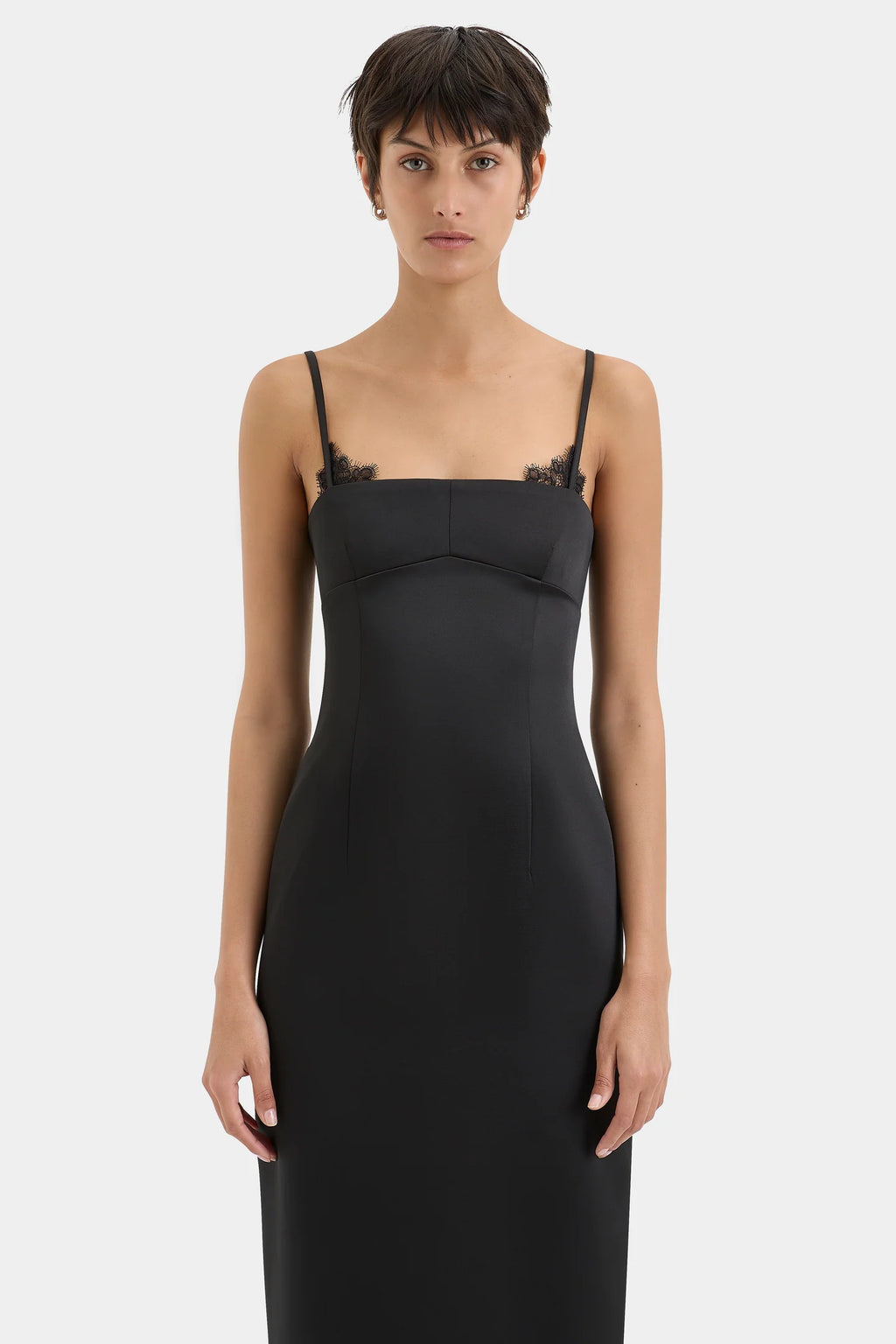 POPPY COLUMN MIDI DRESS - BLACK