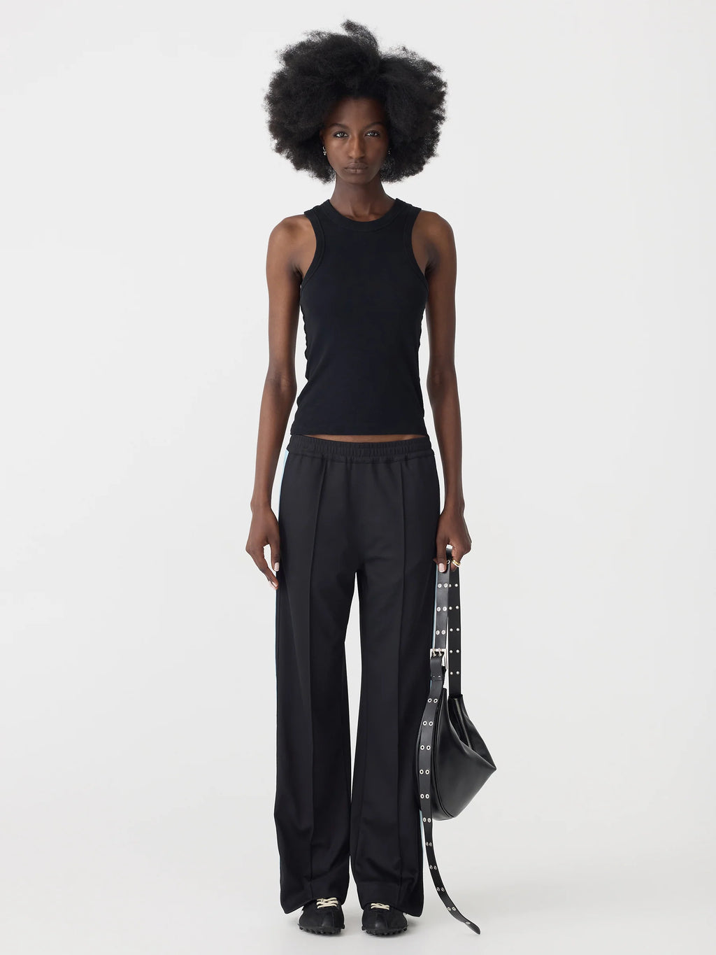 PIQUE STRIPE DETAIL PANT - BLACK AND PALE BLUE