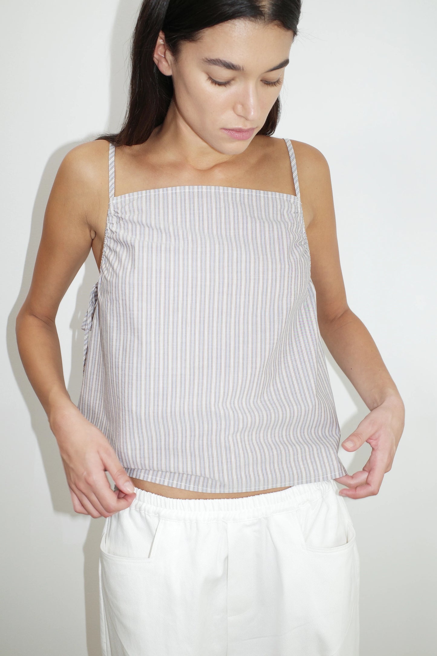 GATHERED STRAP TOP - SEAS STRIPE