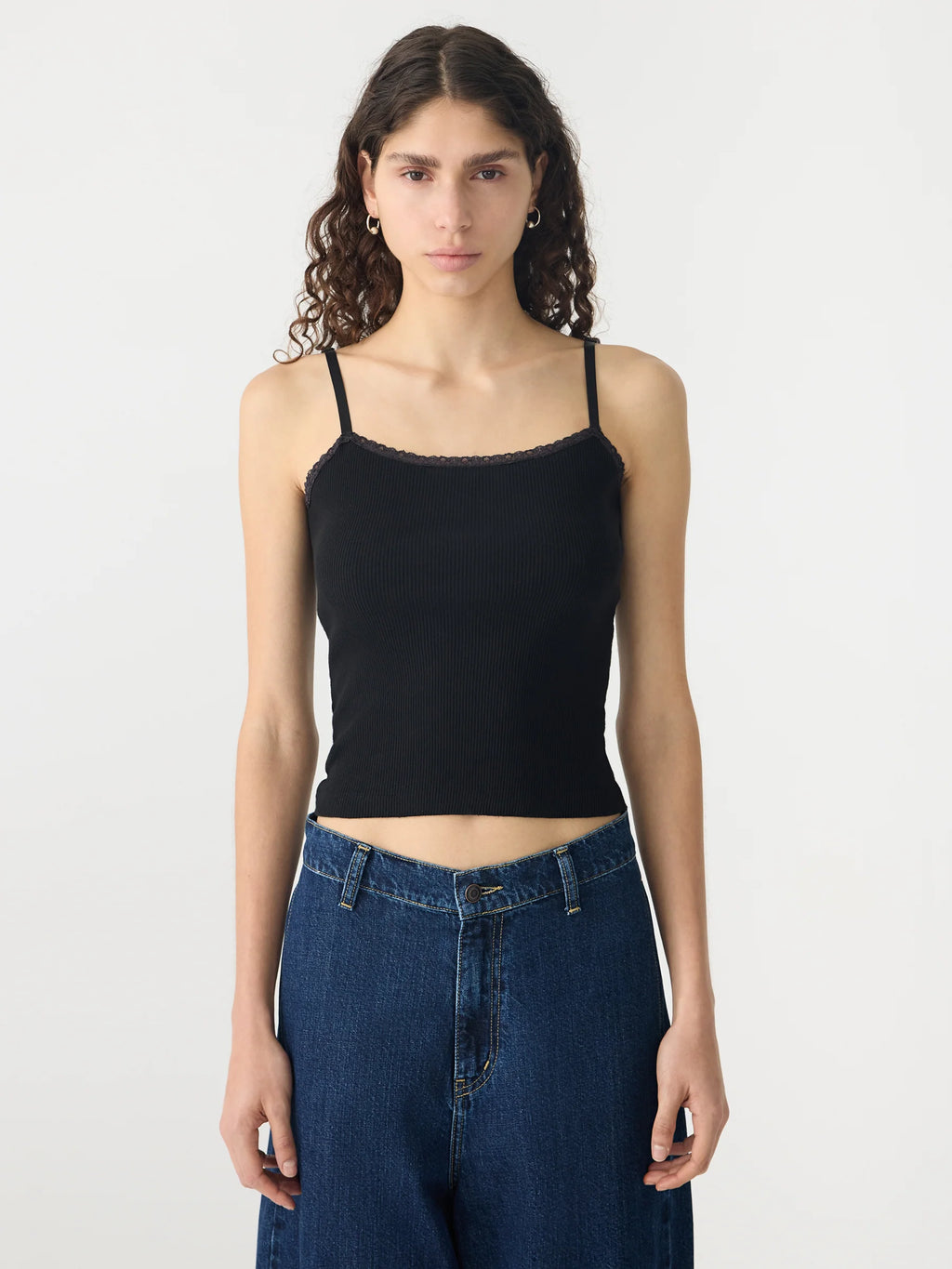 LACE STRAP SOFT RIB TANK - BLACK