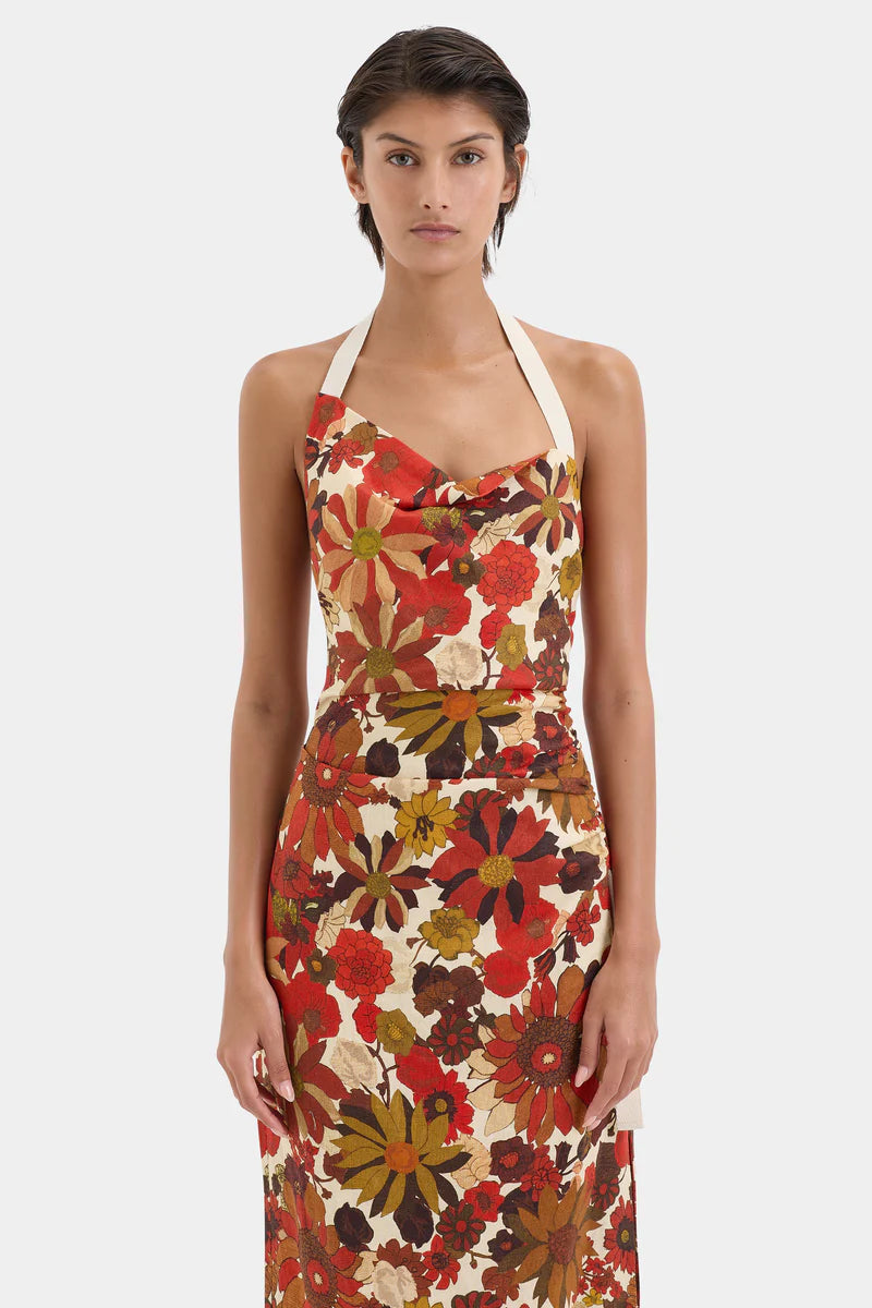 CASTELLA GATHERED MIDI DRESS - FLORA ROSSO