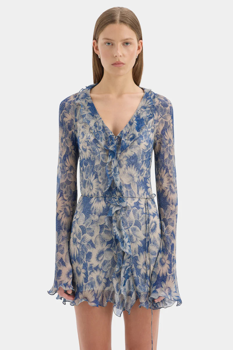 LILIA RUFFLE LONG SLEEVE MINI DRESS - DAISY MEADOW