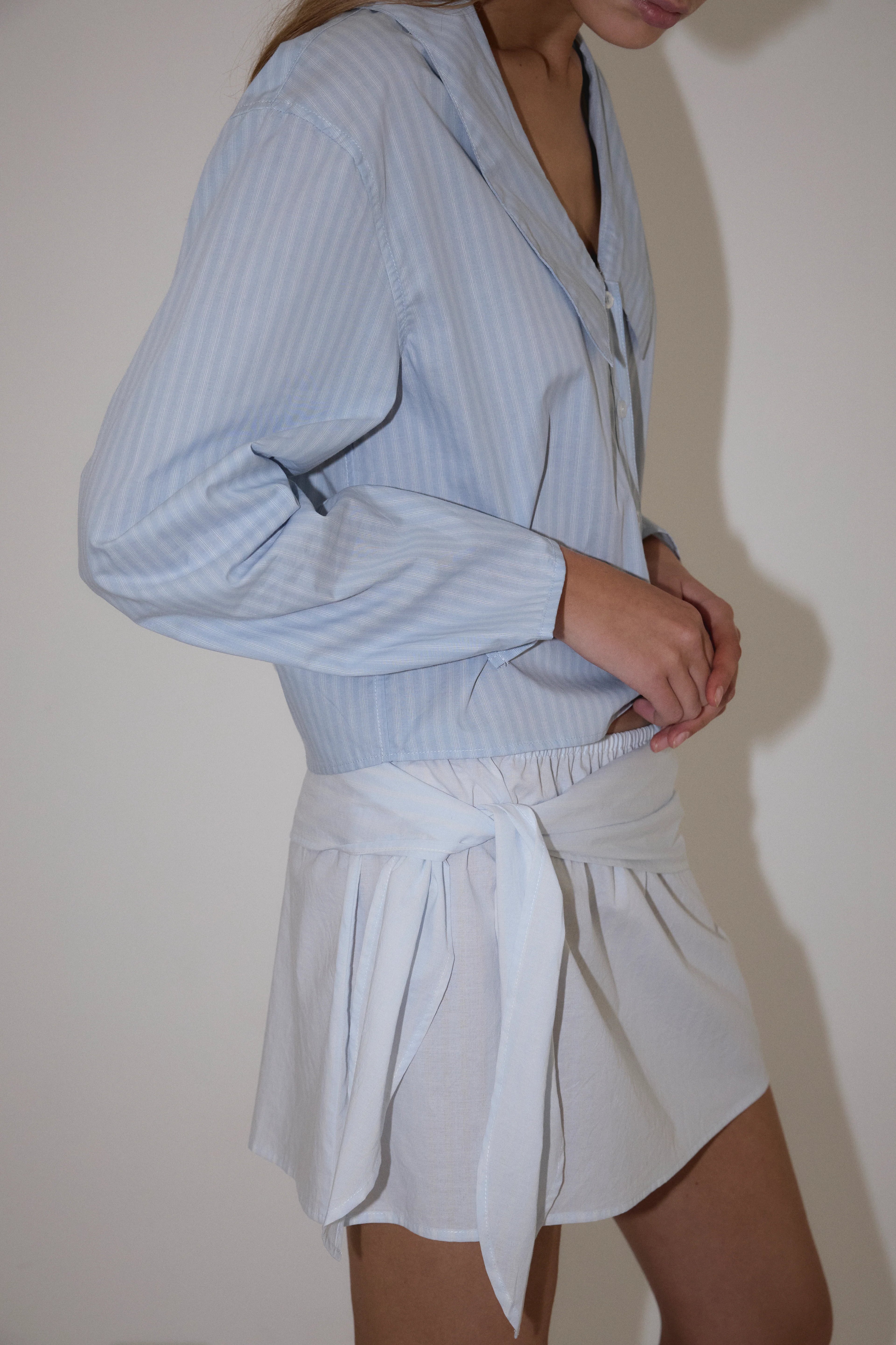 WAIST BUTTON SHIRT - LAKE BLUE STRIPE