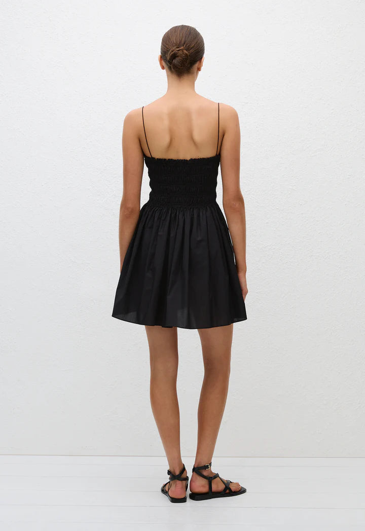 SHIRRED BODICE MINI DRESS - BLACK