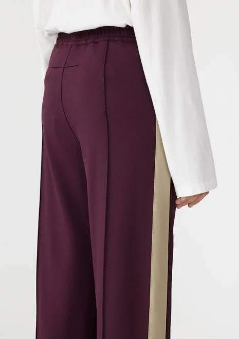 TWILL STRIPE DETAIL PANT - BURGUNDY/LIGHT TAN