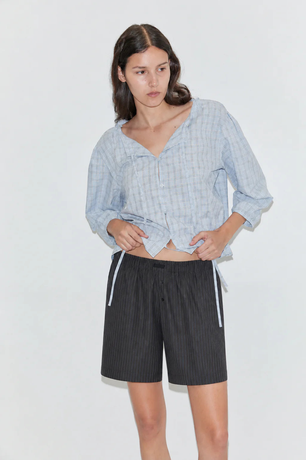 WOOL BOXER SHORT - CHARCOAL STRIPE