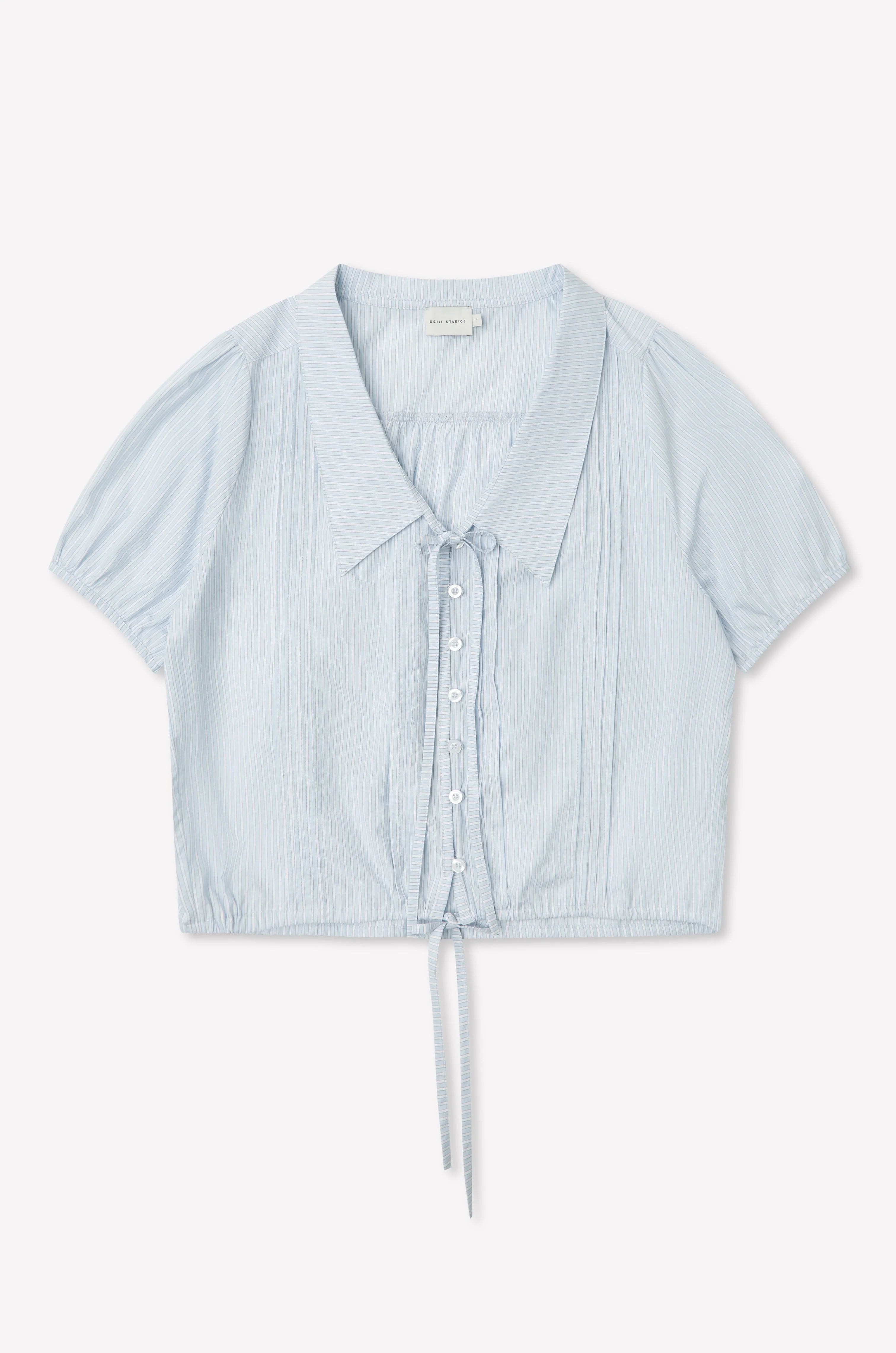 (PRE-ORDER) FINE COLLAR TOP - MIST STRIPE