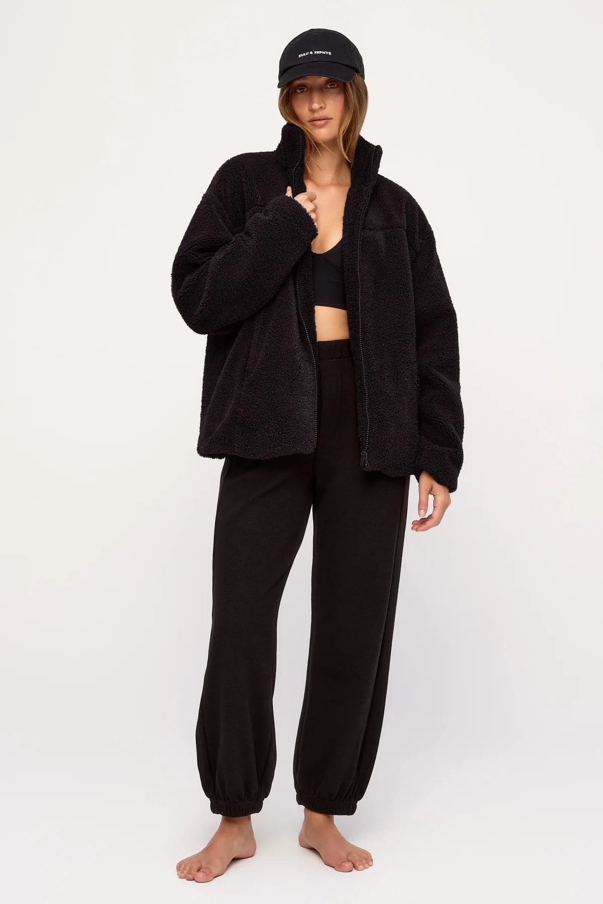 BLACK WAFFLE TEXTURED SWEATPANT - BLACK