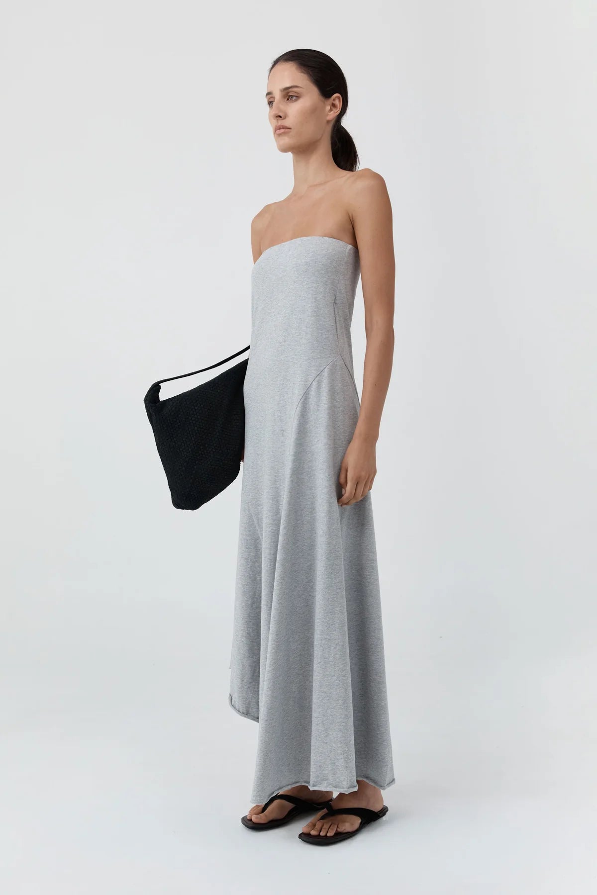 STRAPLESS COTTON JERSEY DRESS - LIGHT GREY MARLE