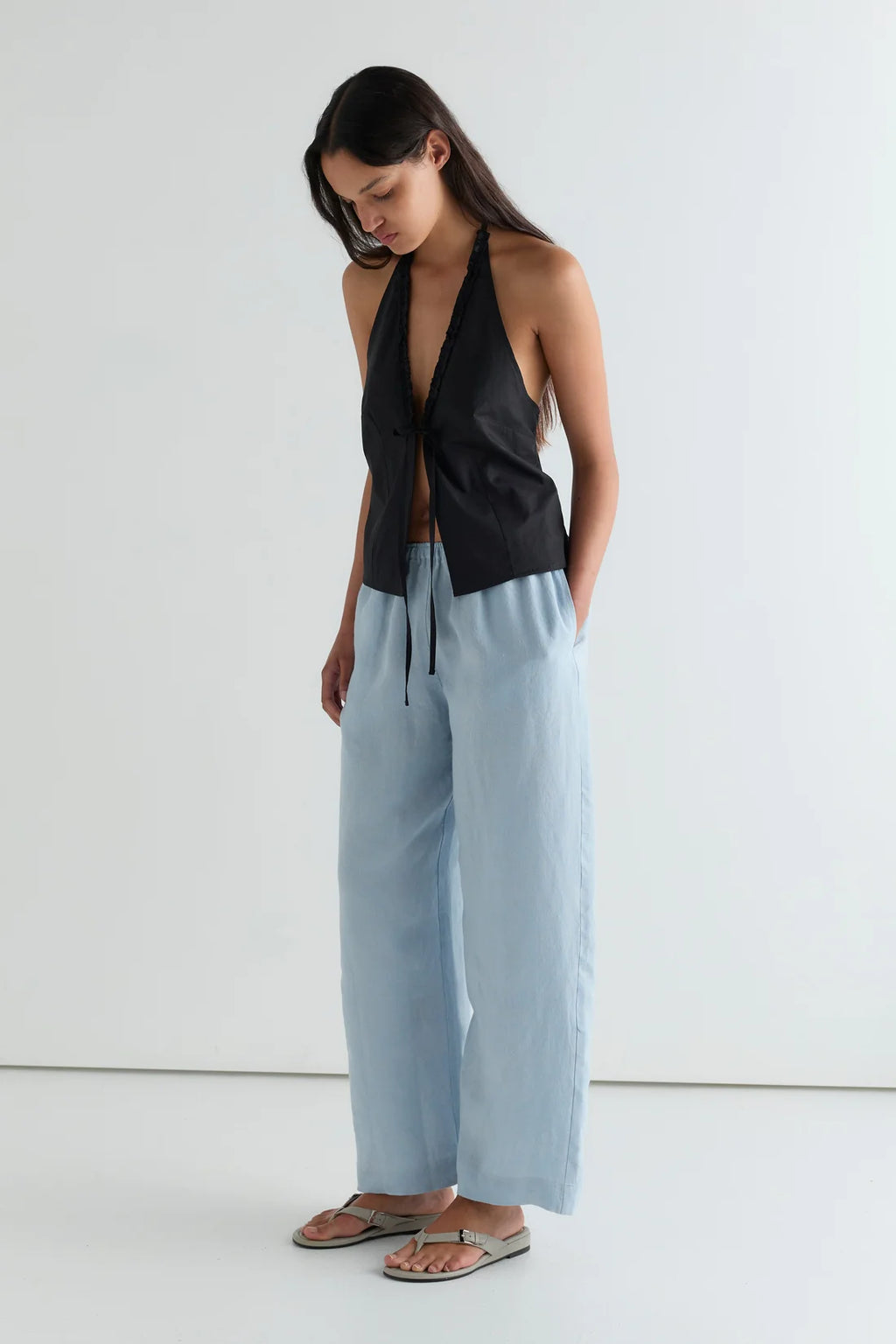 (PRE-ORDER) EASE TROUSER LINEN - AIR CHECK