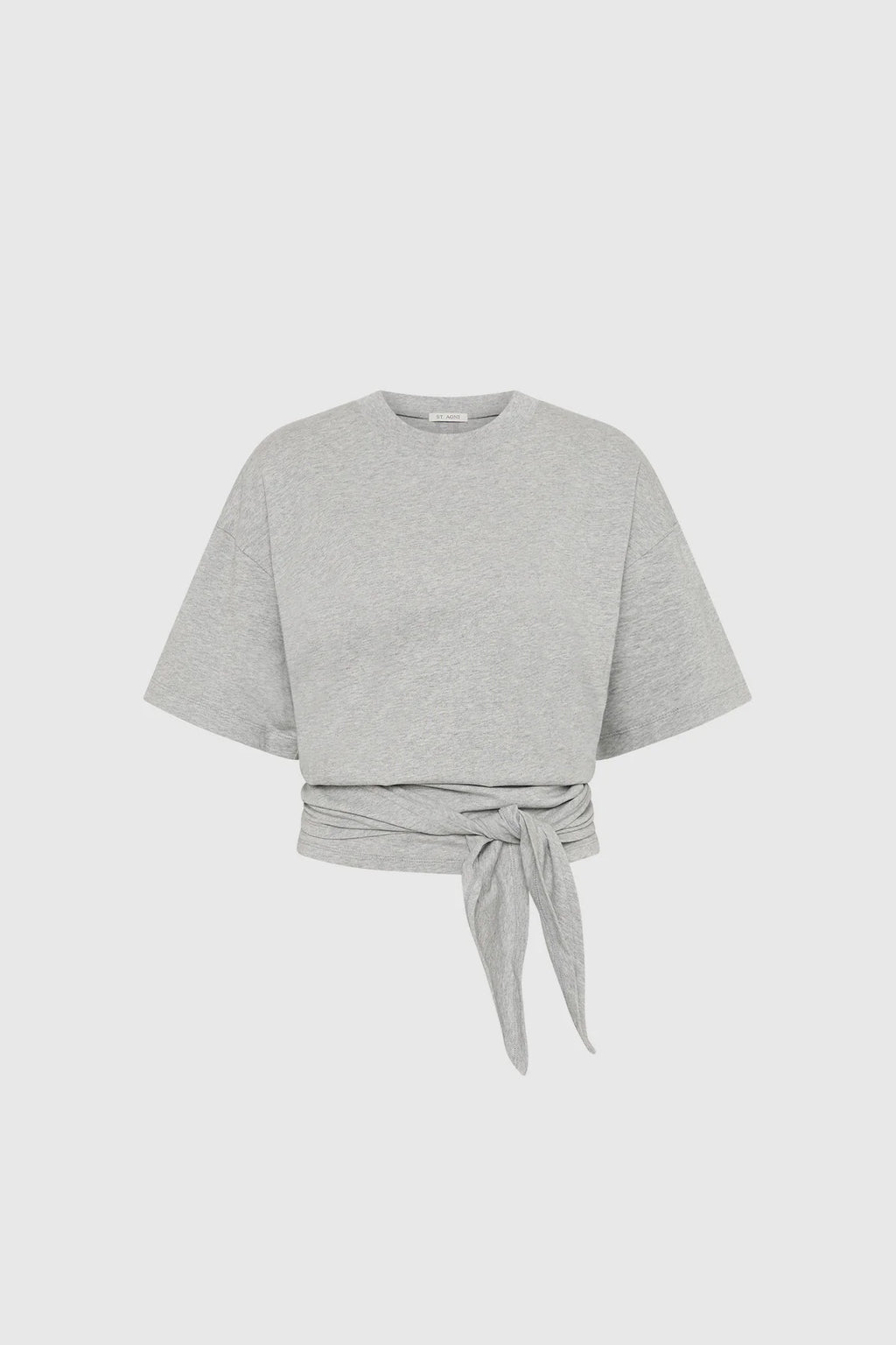 COTTON JERSEY SPLIT BLACK TEE - LIGHT GREY MARLE
