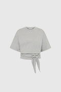 COTTON JERSEY SPLIT BLACK TEE - LIGHT GREY MARLE