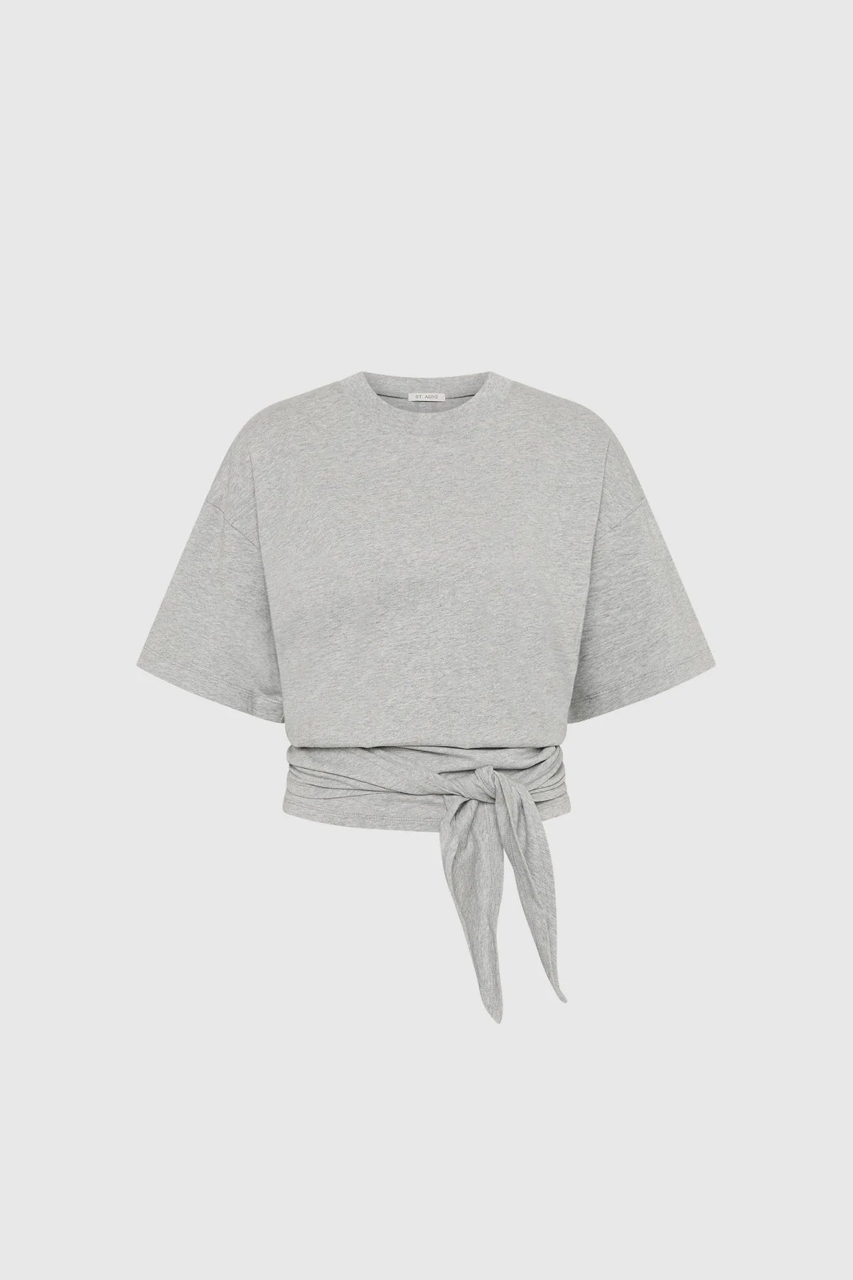 COTTON JERSEY SPLIT BLACK TEE - LIGHT GREY MARLE