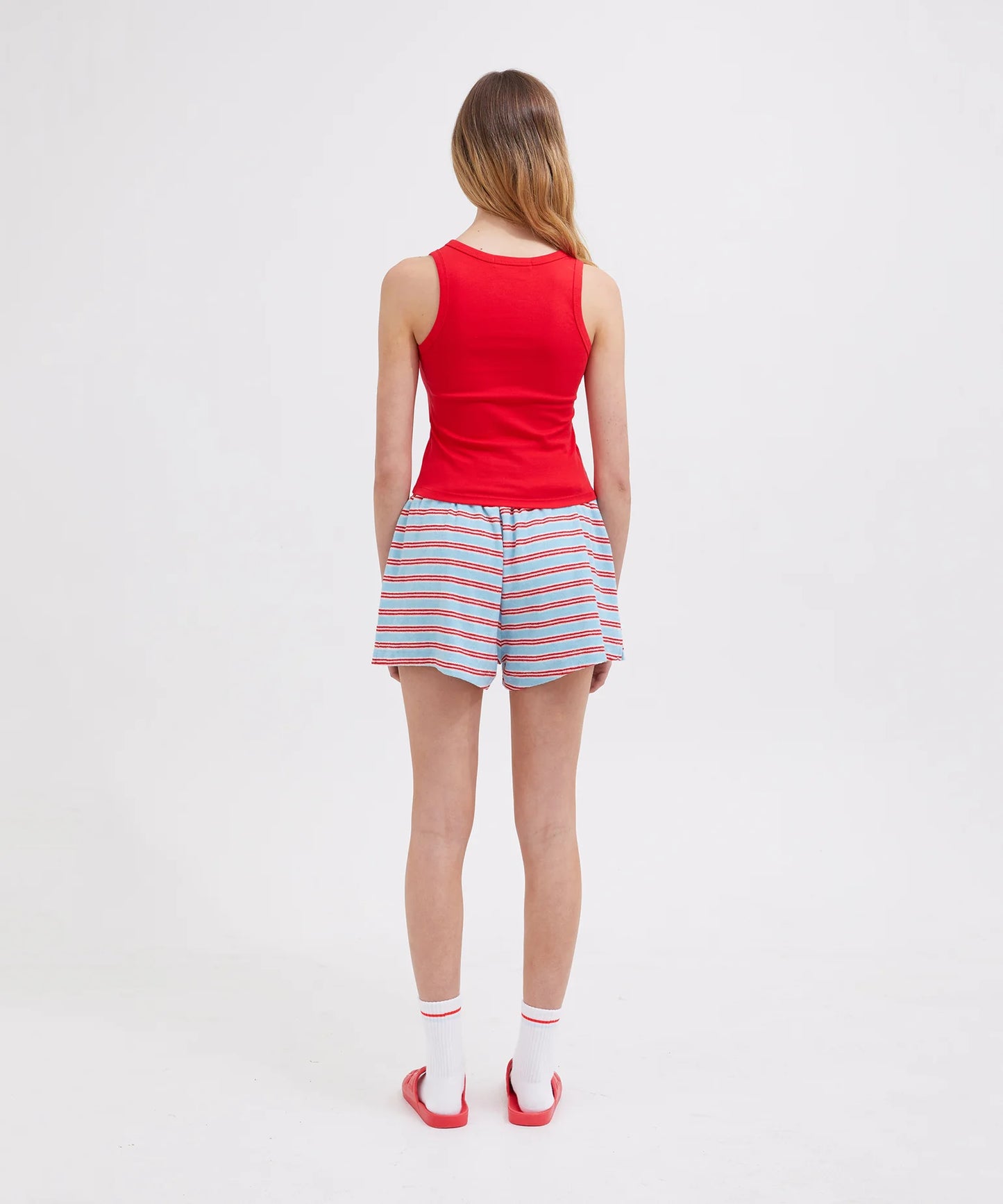 TERRY SHORTS - BLUE/RED STRIPE