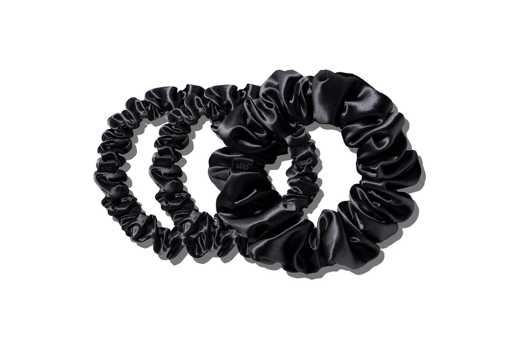 SLIP PURE SILK BACK TO BASICS ASSORTED SCRUNCHIES - SET OF 3 - BLACK